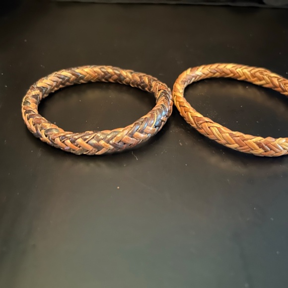 Vintage Lot Tortoise Beaded Celluloid Necklace & 2 Basket Weave Bangle Bracelets - Picture 9 of 11